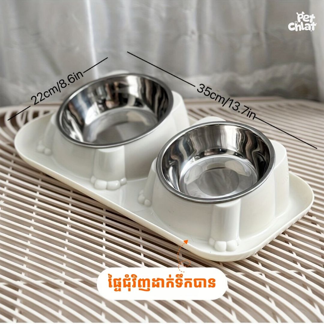 15° Tilted Elevated Double Stainless Steel Pet Feeder with Anti-Ant Moat - Image 2