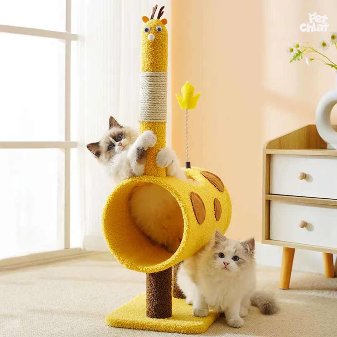 Cartoon Animal Cat Scratching Post & Tunnel Condo - Image 3
