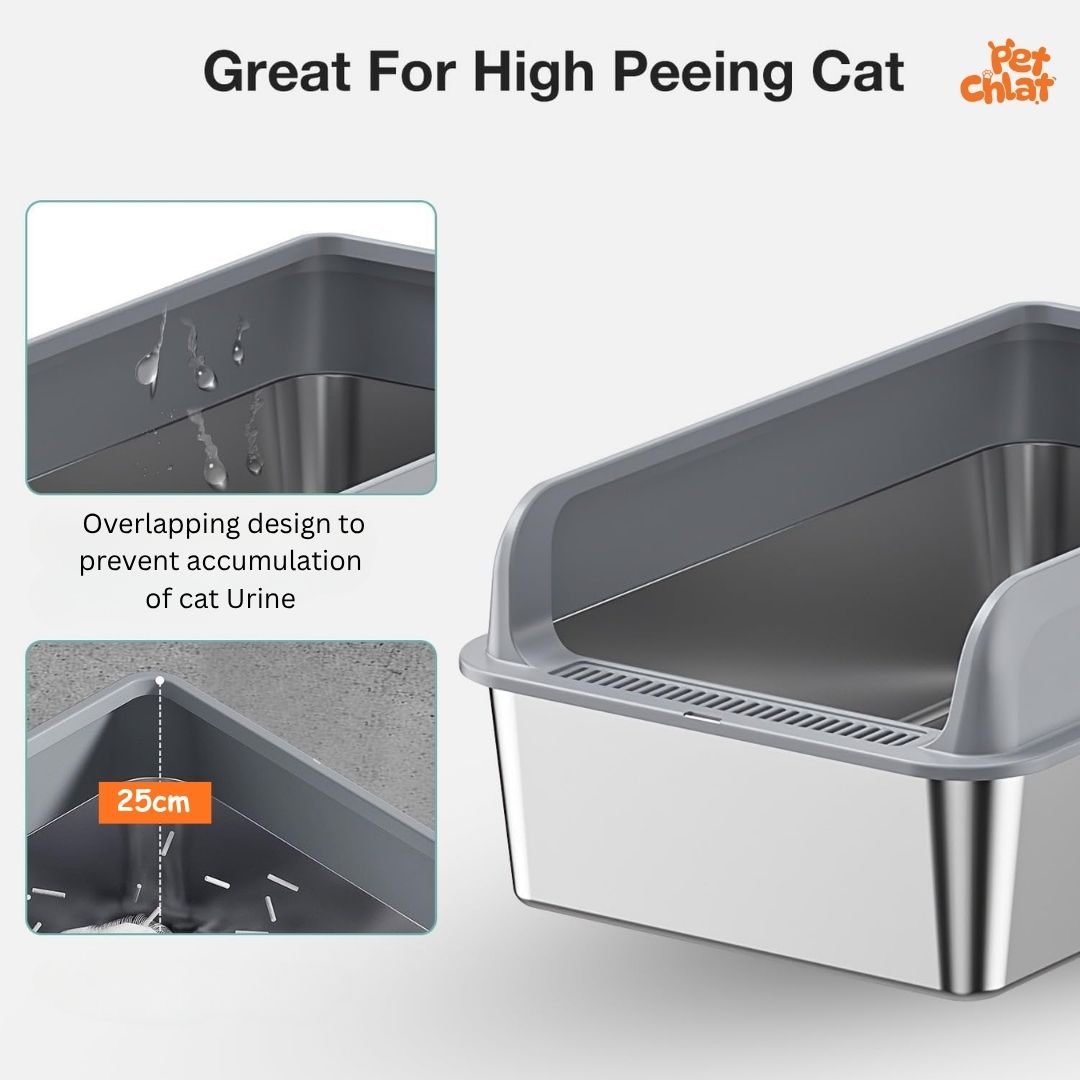 Extra Large Stainless Steel Cat Litter Box with High-Sided Shield (XL) - Image 4